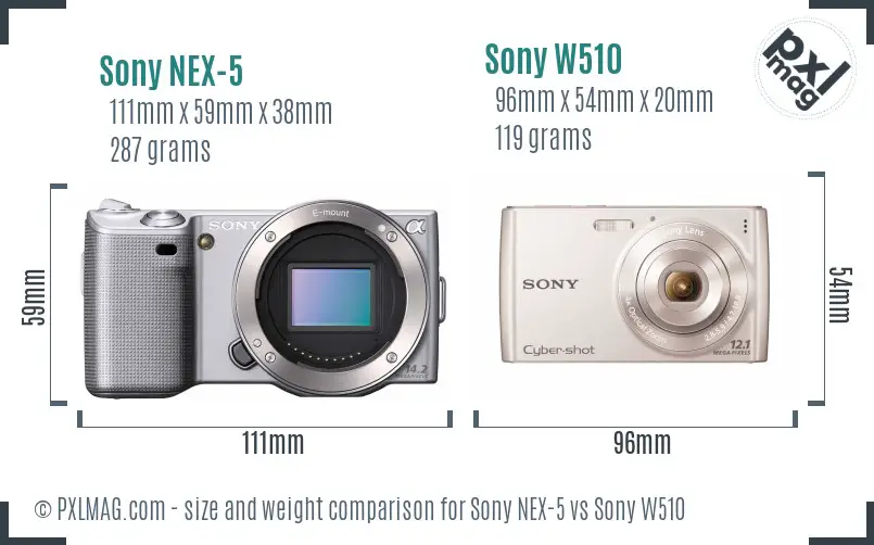 Sony NEX-5 vs Sony W510 size comparison