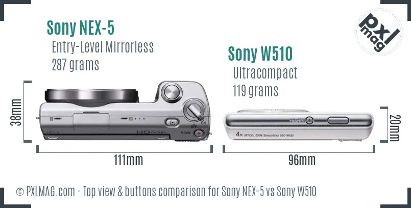 Sony NEX-5 vs Sony W510 top view buttons comparison