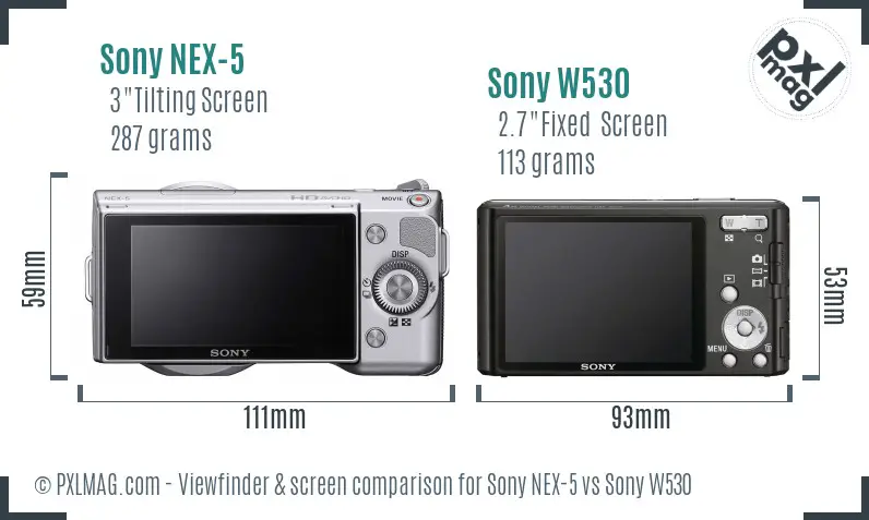 Sony NEX-5 vs Sony W530 Screen and Viewfinder comparison