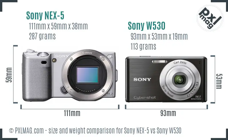 Sony NEX-5 vs Sony W530 size comparison