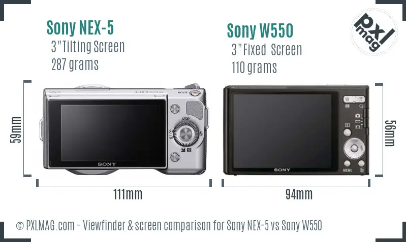 Sony NEX-5 vs Sony W550 Screen and Viewfinder comparison