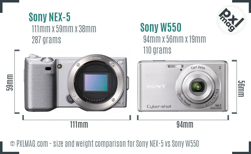 Sony NEX-5 vs Sony W550 size comparison