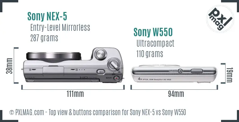 Sony NEX-5 vs Sony W550 top view buttons comparison