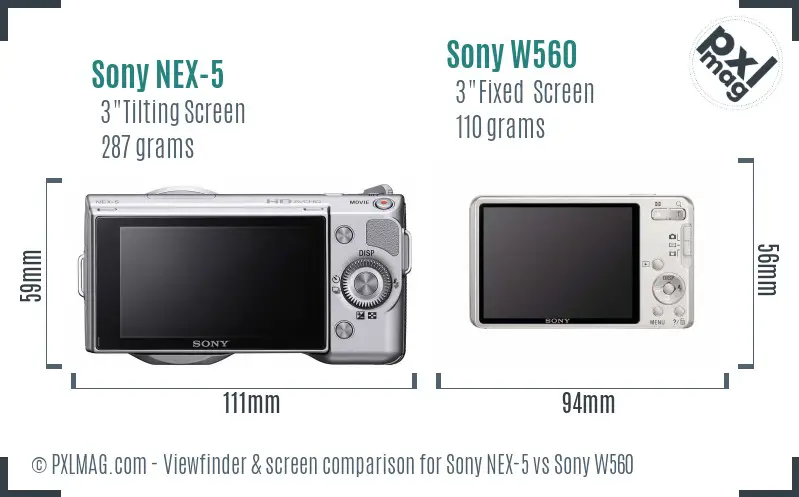 Sony NEX-5 vs Sony W560 Screen and Viewfinder comparison