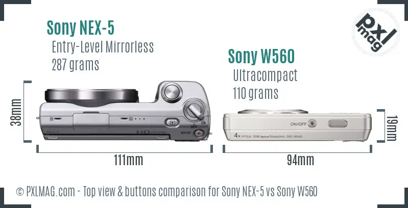 Sony NEX-5 vs Sony W560 top view buttons comparison