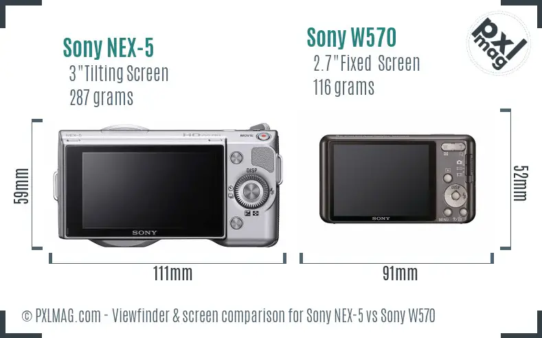 Sony NEX-5 vs Sony W570 Screen and Viewfinder comparison