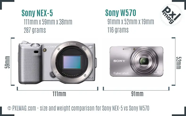 Sony NEX-5 vs Sony W570 size comparison