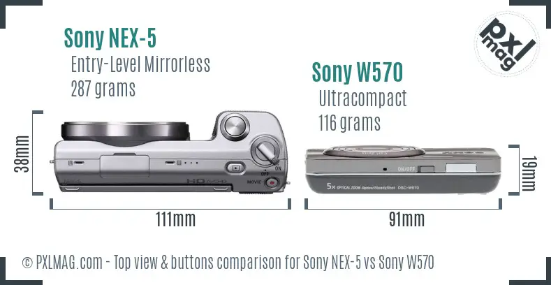 Sony NEX-5 vs Sony W570 top view buttons comparison