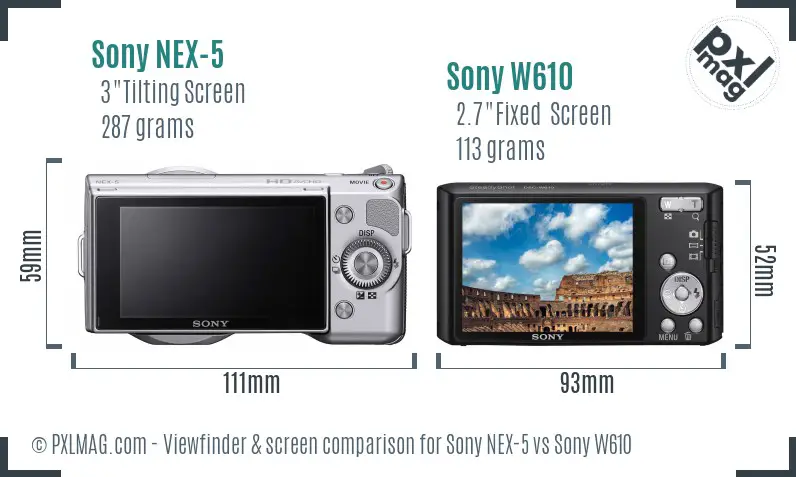 Sony NEX-5 vs Sony W610 Screen and Viewfinder comparison