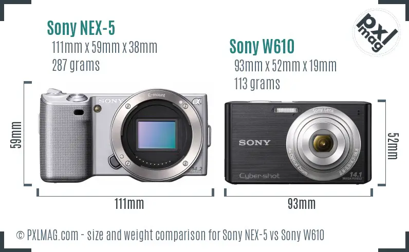 Sony NEX-5 vs Sony W610 size comparison