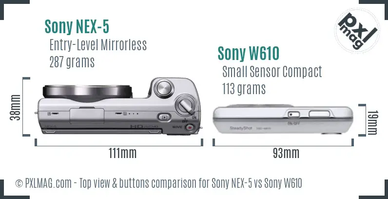 Sony NEX-5 vs Sony W610 top view buttons comparison