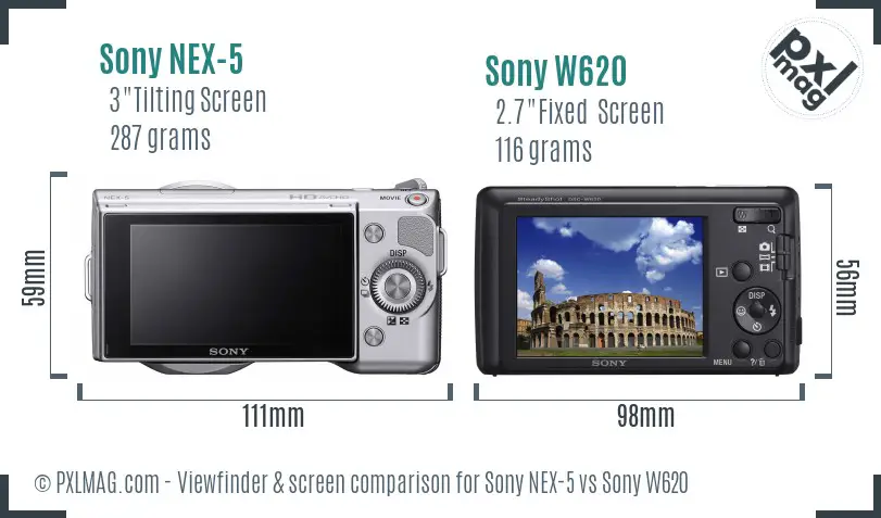 Sony NEX-5 vs Sony W620 Screen and Viewfinder comparison