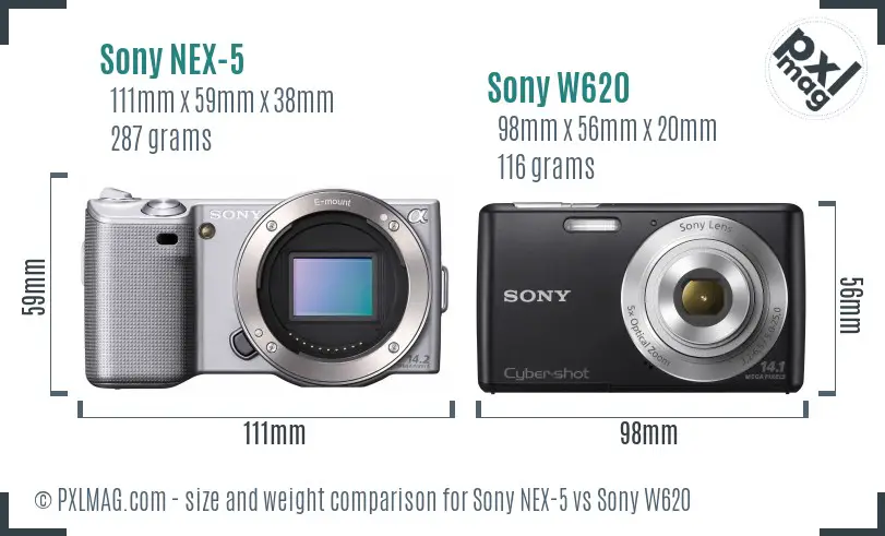 Sony NEX-5 vs Sony W620 size comparison