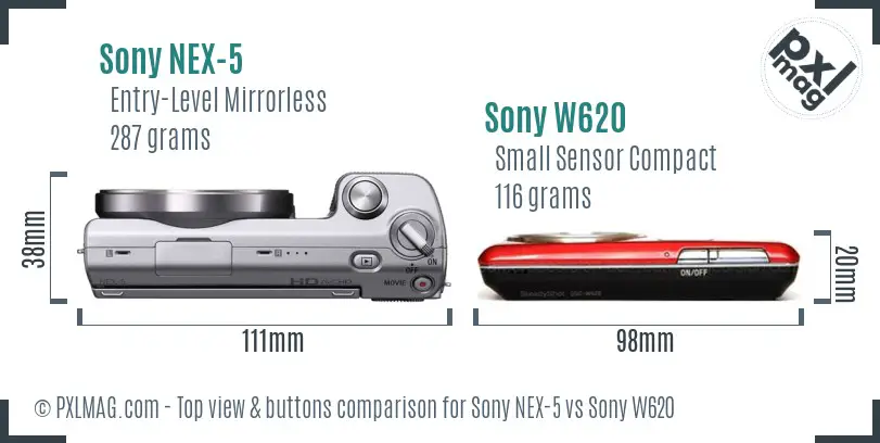 Sony NEX-5 vs Sony W620 top view buttons comparison