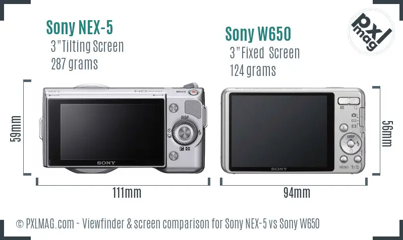 Sony NEX-5 vs Sony W650 Screen and Viewfinder comparison