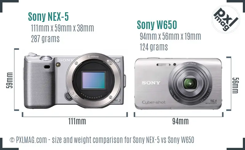 Sony NEX-5 vs Sony W650 size comparison
