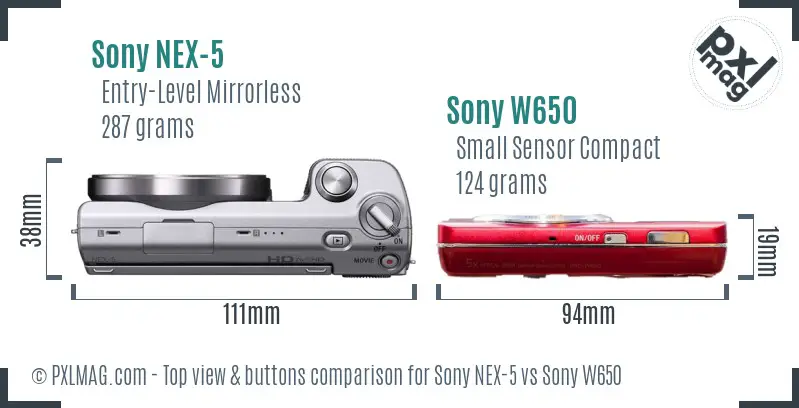 Sony NEX-5 vs Sony W650 top view buttons comparison