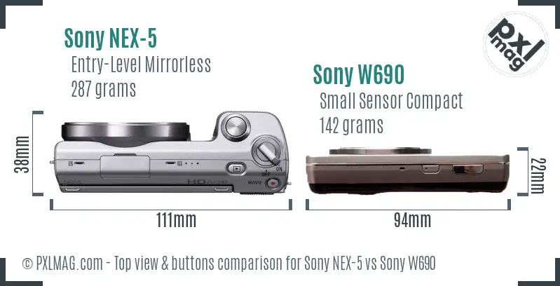 Sony NEX-5 vs Sony W690 top view buttons comparison