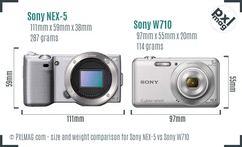 Sony NEX-5 vs Sony W710 size comparison