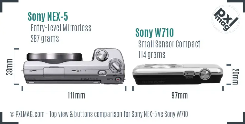Sony NEX-5 vs Sony W710 top view buttons comparison