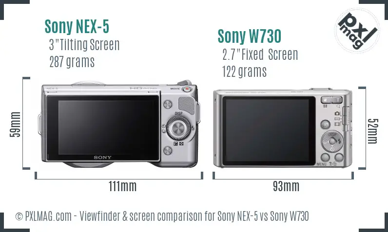 Sony NEX-5 vs Sony W730 Screen and Viewfinder comparison