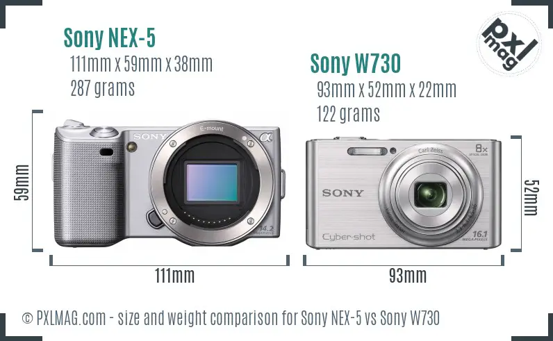 Sony NEX-5 vs Sony W730 size comparison