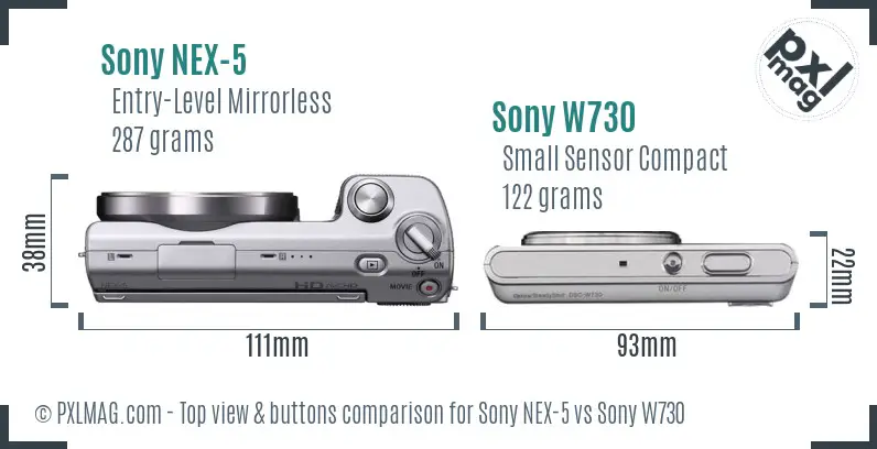 Sony NEX-5 vs Sony W730 top view buttons comparison