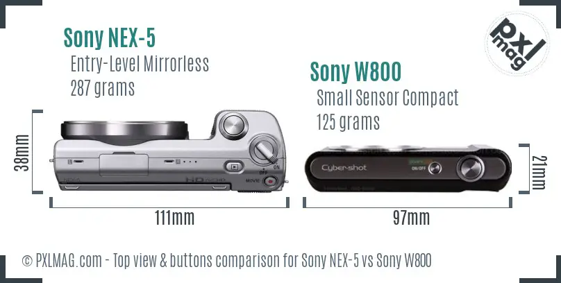Sony NEX-5 vs Sony W800 top view buttons comparison