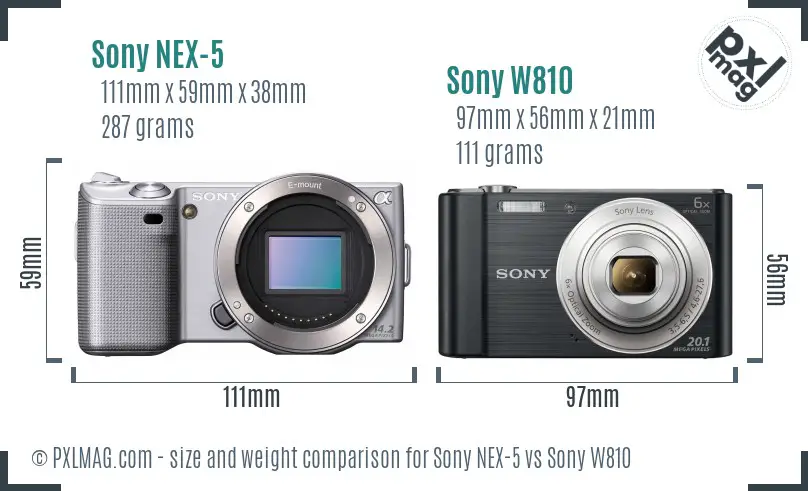 Sony NEX-5 vs Sony W810 size comparison