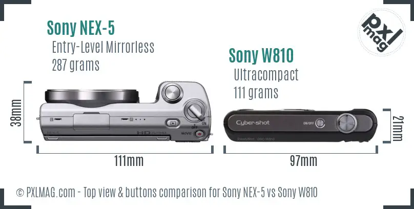 Sony NEX-5 vs Sony W810 top view buttons comparison