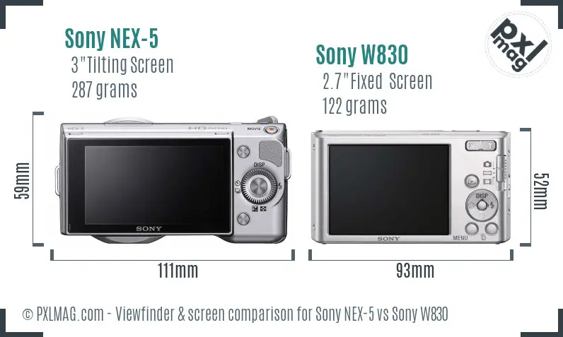 Sony NEX-5 vs Sony W830 Screen and Viewfinder comparison