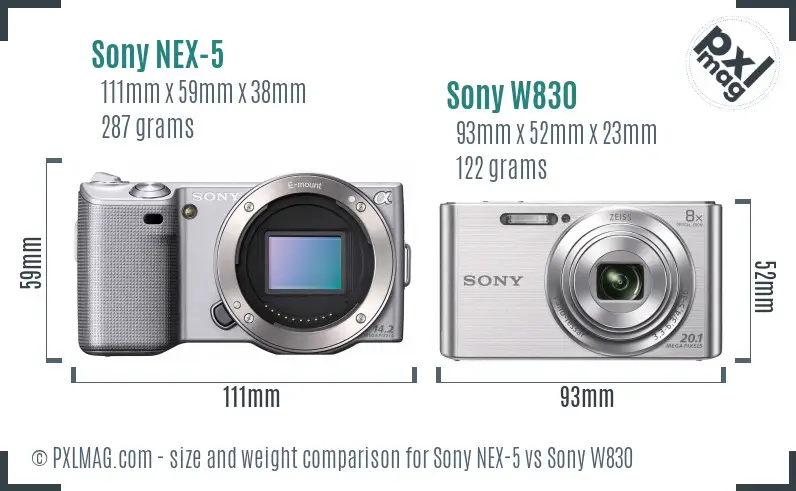 Sony NEX-5 vs Sony W830 size comparison