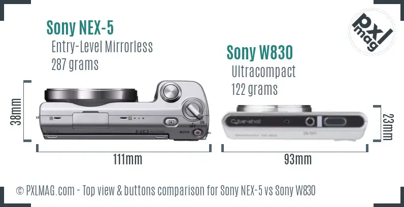 Sony NEX-5 vs Sony W830 top view buttons comparison
