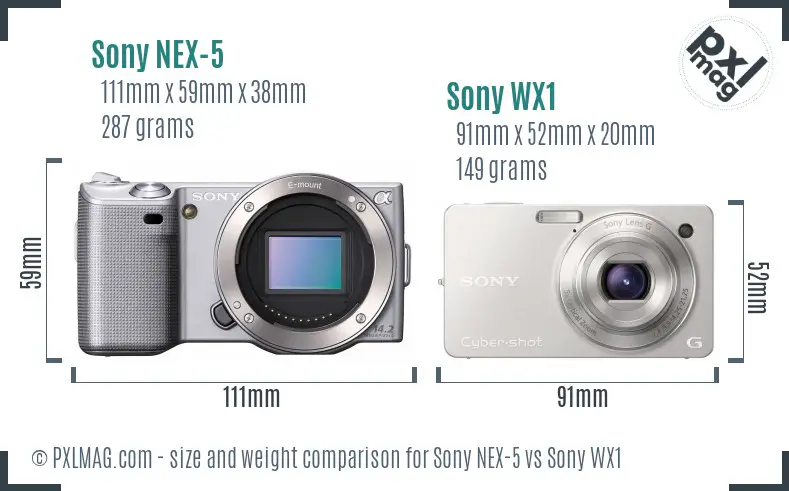 Sony NEX-5 vs Sony WX1 size comparison