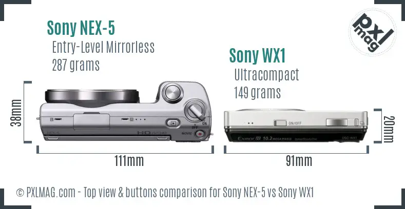 Sony NEX-5 vs Sony WX1 top view buttons comparison