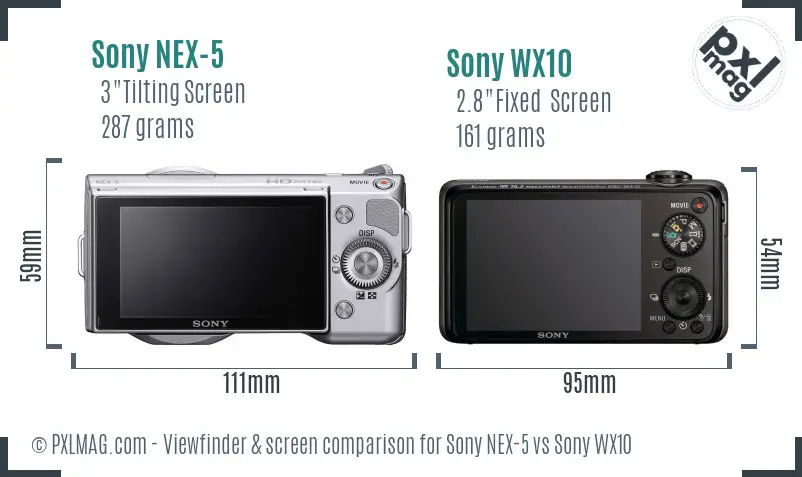 Sony NEX-5 vs Sony WX10 Screen and Viewfinder comparison