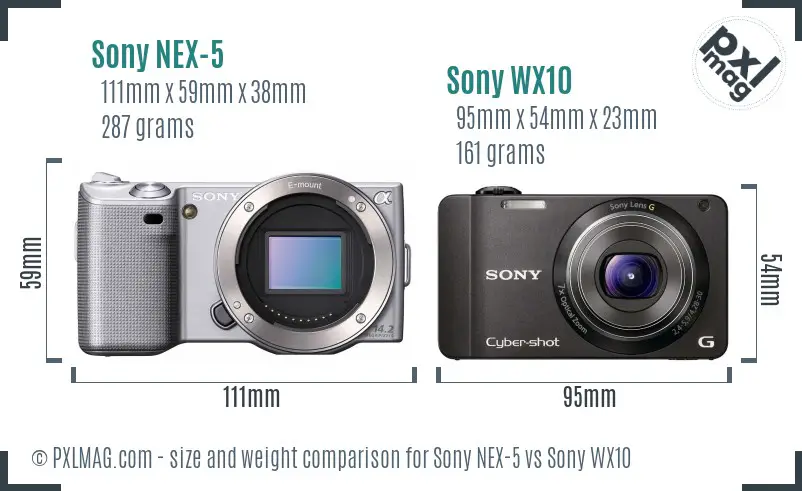 Sony NEX-5 vs Sony WX10 size comparison