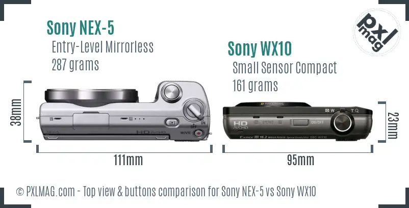 Sony NEX-5 vs Sony WX10 top view buttons comparison