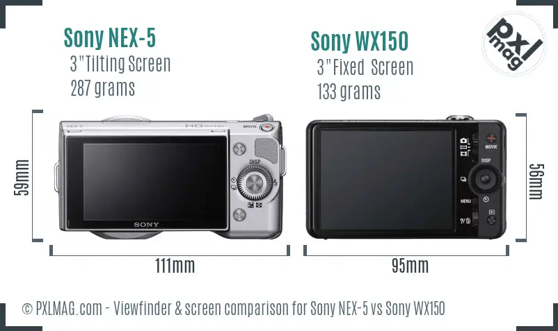 Sony NEX-5 vs Sony WX150 Screen and Viewfinder comparison
