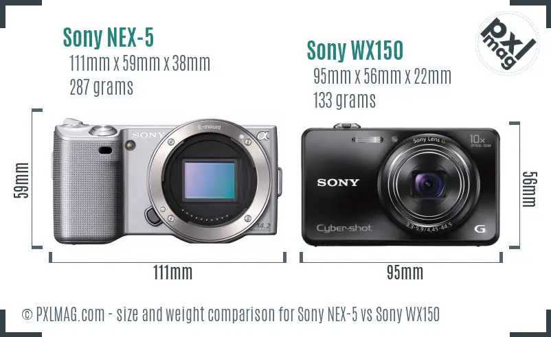Sony NEX-5 vs Sony WX150 size comparison