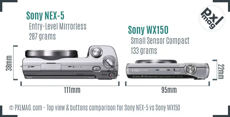 Sony NEX-5 vs Sony WX150 top view buttons comparison