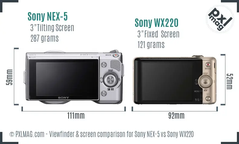 Sony NEX-5 vs Sony WX220 Screen and Viewfinder comparison
