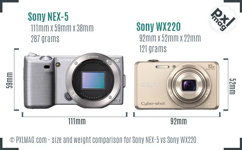 Sony NEX-5 vs Sony WX220 size comparison