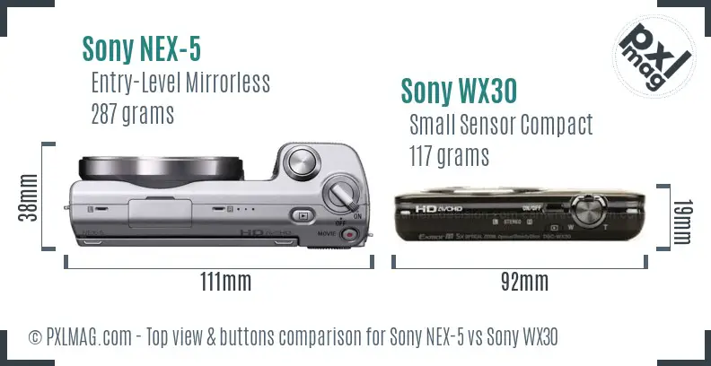 Sony NEX-5 vs Sony WX30 top view buttons comparison