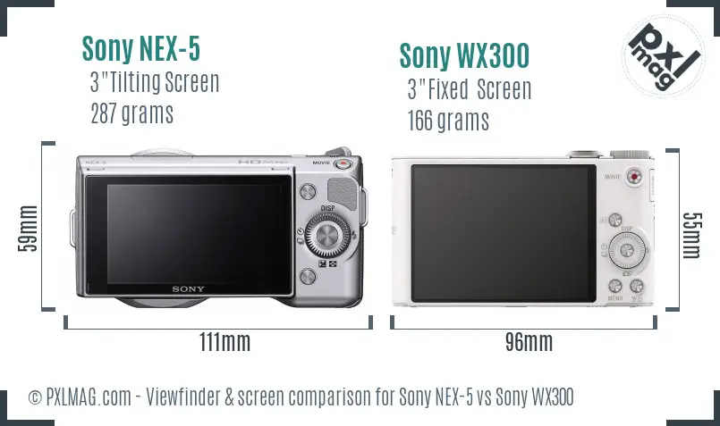 Sony NEX-5 vs Sony WX300 Screen and Viewfinder comparison