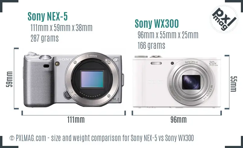 Sony NEX-5 vs Sony WX300 size comparison