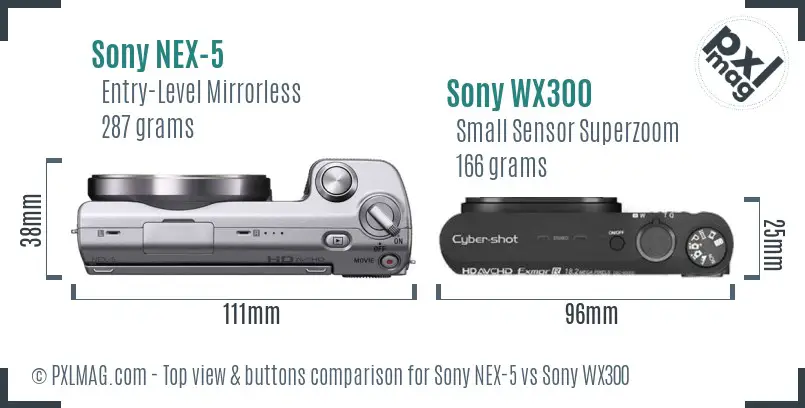 Sony NEX-5 vs Sony WX300 top view buttons comparison