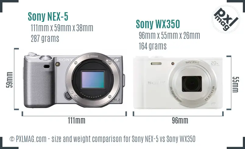 Sony NEX-5 vs Sony WX350 size comparison
