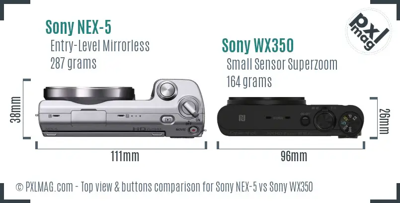Sony NEX-5 vs Sony WX350 top view buttons comparison