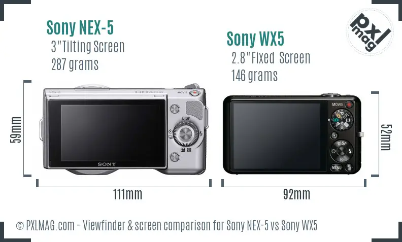 Sony NEX-5 vs Sony WX5 Screen and Viewfinder comparison